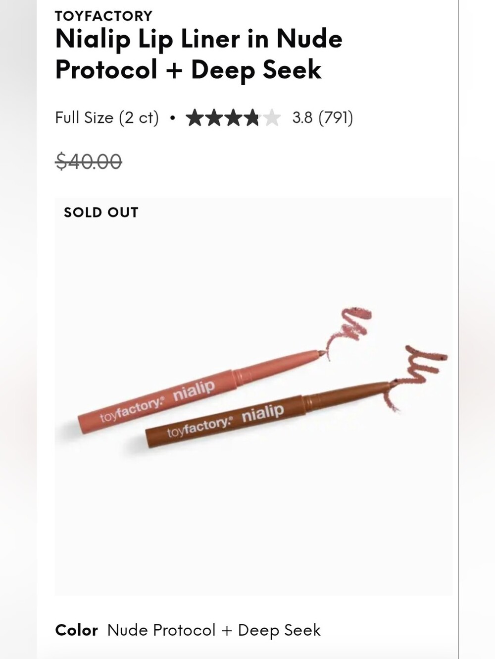 Toyfactory Nialip Lip Crayon Duo — Pink & Brown